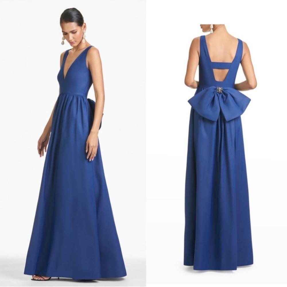 NWT Sachin & Babi Katrina Midnight Blue Bow Back Gown Size 10 Sleeveless Maxi
